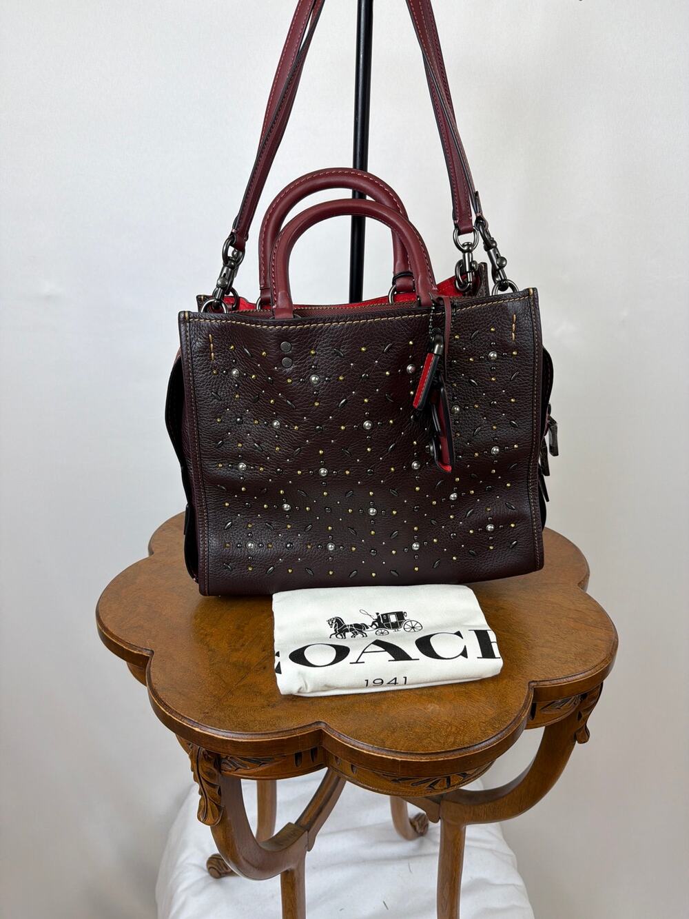 NWT Coach Prairie Rivet Rogue Burgundy Glove tanned Leather Tote RARE